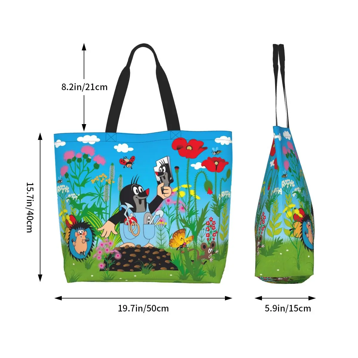 Mole Happy Krtek Shopping Tote Bag Canvas Large Capacity Shoulder Bags Shopper Grocery Handbag for Women