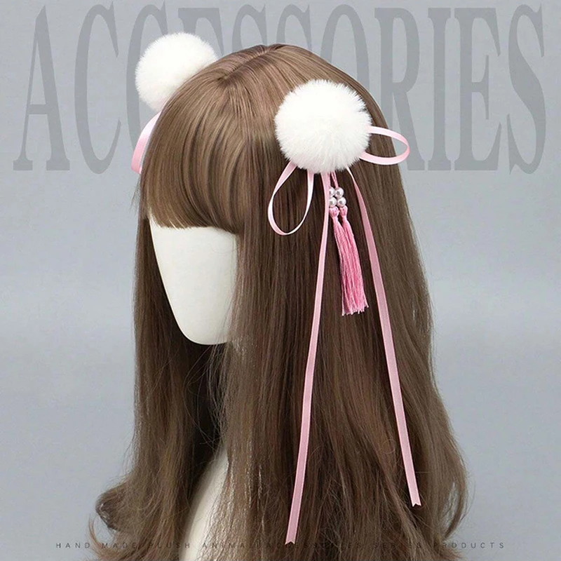 Chinese Tassel Hair Clips Lolita Girl Hair Ribbon Bobbles Barrette Ribbon Hair Clip Plush Ball Hairpin Hanfu Hair Accessories