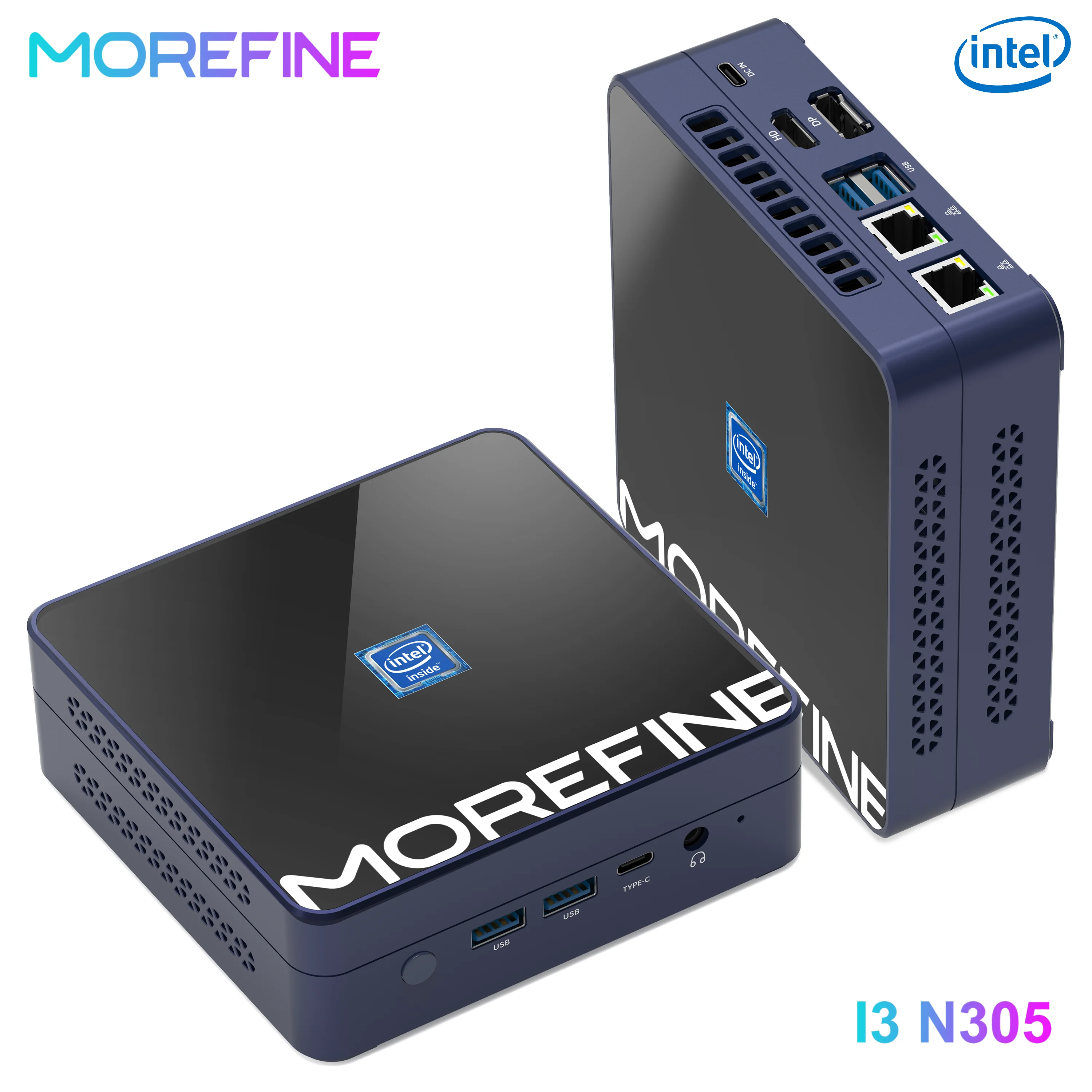 MOREFINE M9S Mini-pc 12e generatie Alder Lake N305 (tot 3,8 GHz), mini-desktopcomputers 16 GB DDR5 RAM 1 TB NVMe SSD Mini-pc-gamer