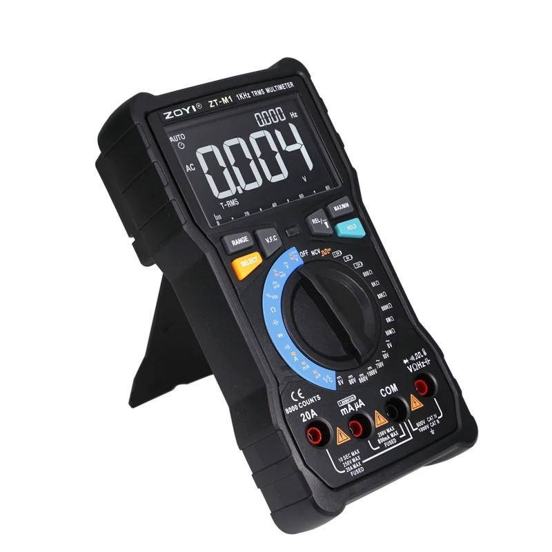 Imagem -03 - Profesional Multímetro Digital Zoyi Zt-m1 T-rms Auto Manual 8000 dc ac 20a Tensão Atual Capacitância Vfc Ohm Bateria Tester