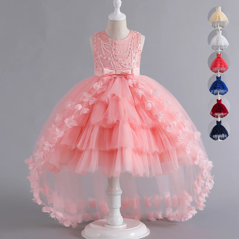 A288 Girls' Formal Evening Trailing Dress Sleeveless Princess Fluffy Cake Dinner Performance Dance