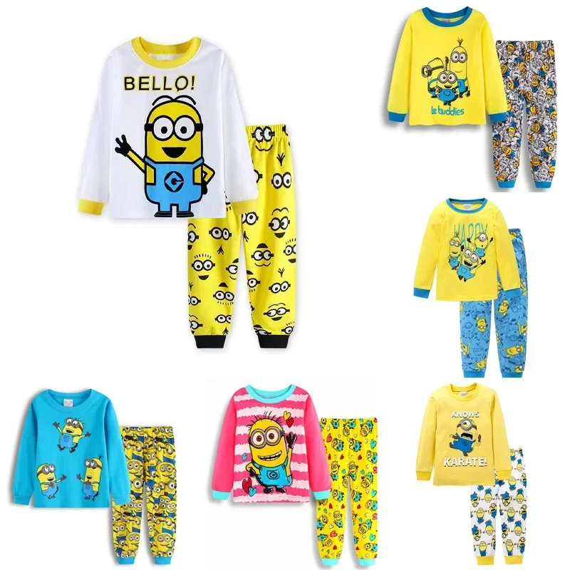 

Kawaii Minioned Children Pyjamas Cotton Pajamas Set Boy Girls Cartoon Long Sleeve Sleepwear Kids Sweatshirt Nightwear
