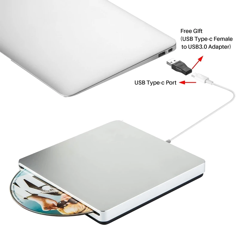 External DVD Burner Drive Type-C Optical Disc Drive Slim Slot-In CD/DVD +/- RW Burner USB C Superdrive For Mac/Window