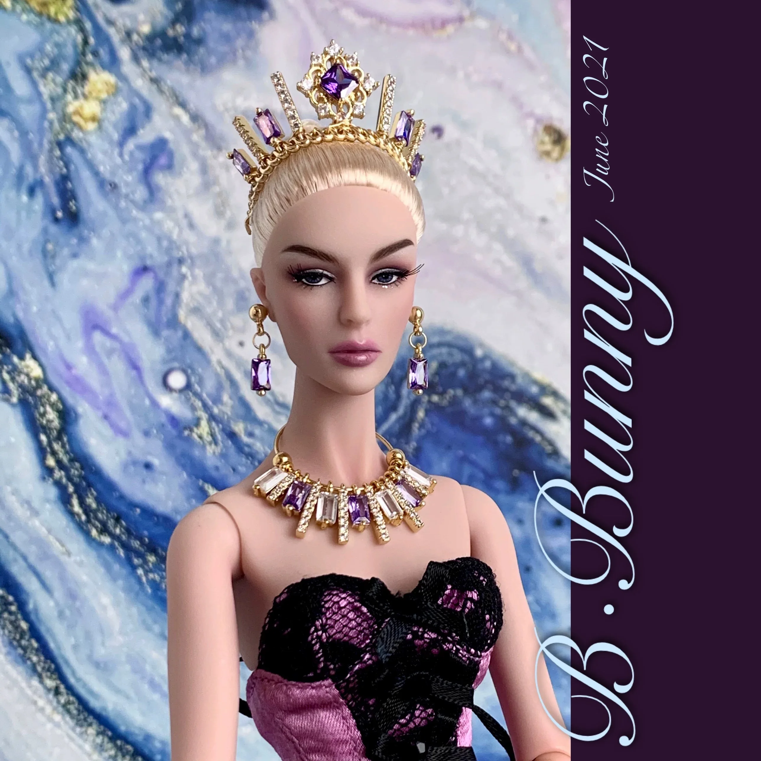 

1/6 супермодель куклы, оригинальные ювелирные аксессуары, фиолетовая роскошная корона с бриллиантами, темпераментное ожерелье для куклы 30 см, праздничное платье