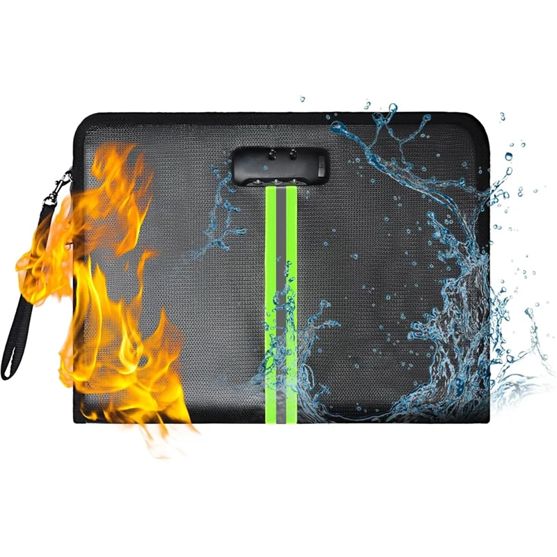 

A95Q-Fireproof Document Bag, 5200℉ Fireproof Document Box With Lock, Handle And Zipper, Document Organizer For Cash, For Home