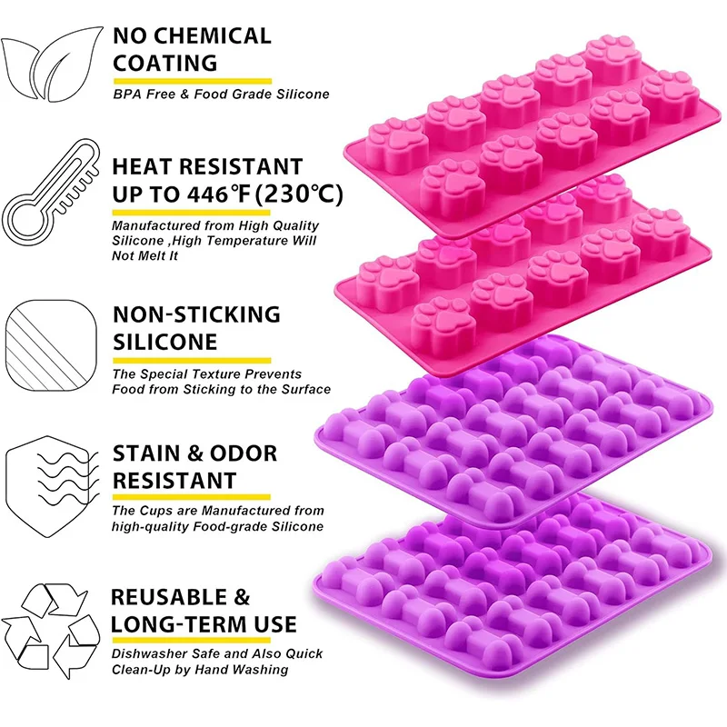 Silicone Molds Puppy Dog Paw and Dog Bone Silicone Dog Treat Molds for Baking Chocolate Candy Jelly Ice Cube Tray Dog Treats