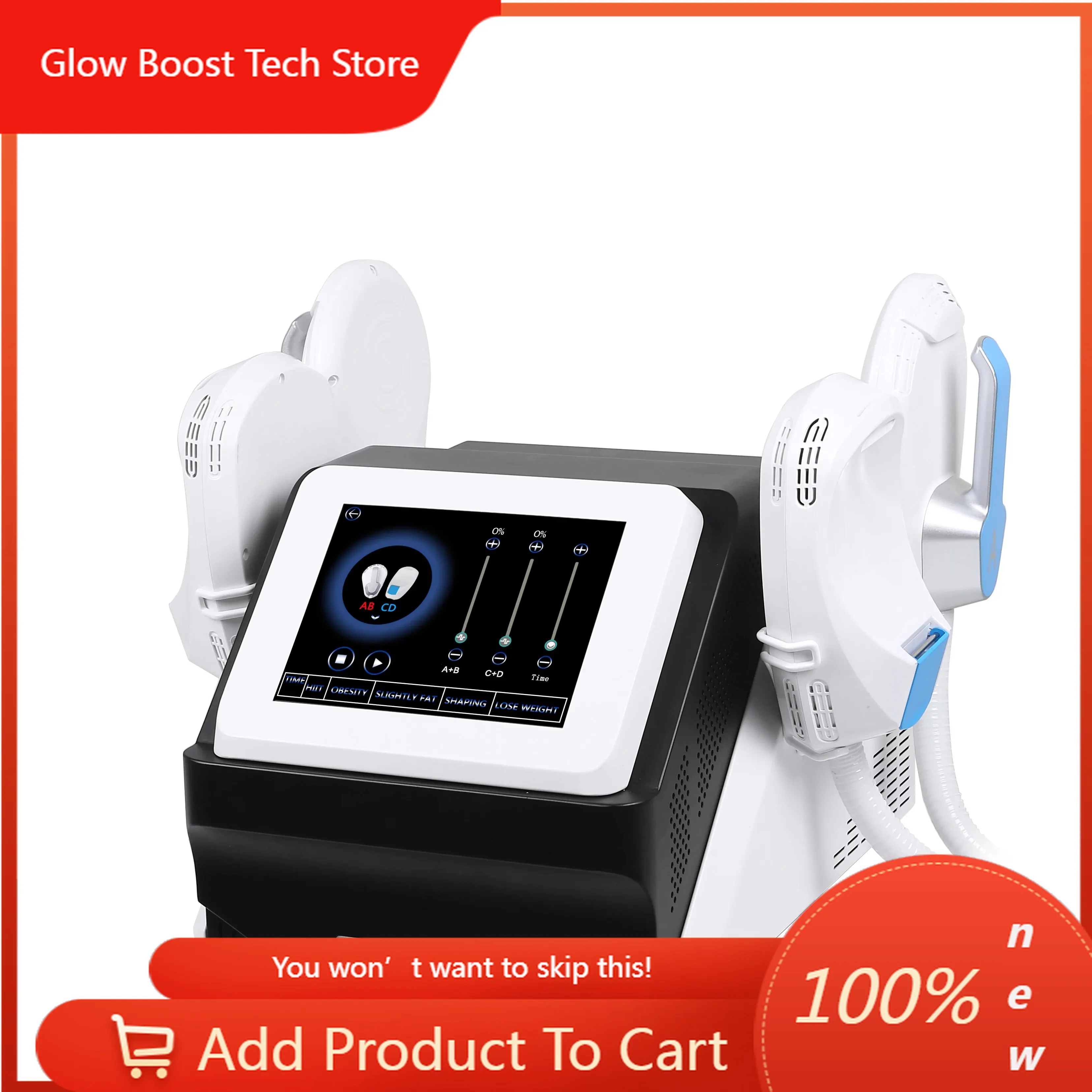 

NYPortable 4 Handles Electromagnetic Muscle Stimulator EMS HI-EMT Machine Fat Burning Shaping Equipment