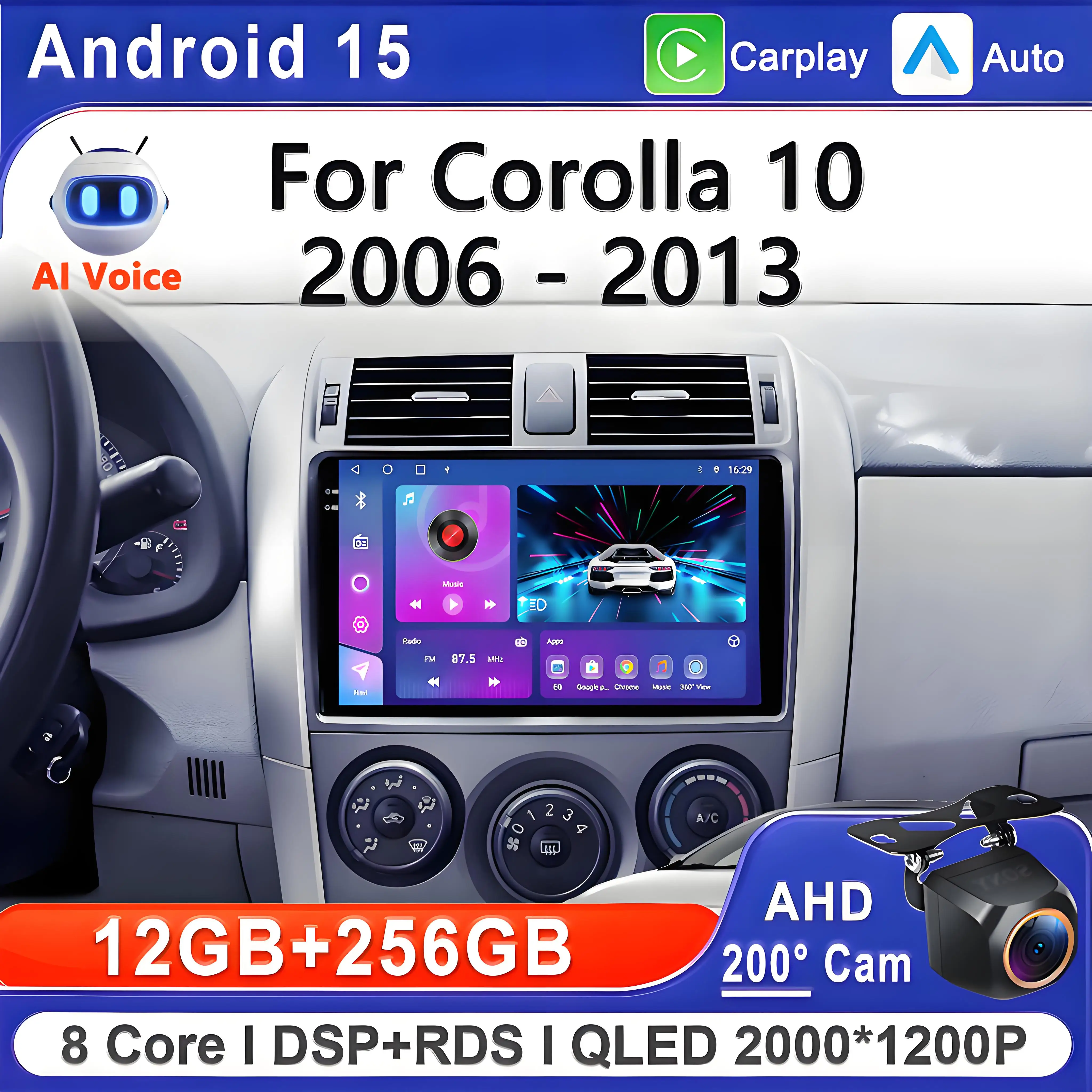 

Android 15 2K Incell Screen Multimedia For Toyota Corolla 10 E140 E150 Altis 2006 - 2013 High-performance CPU GPS Navigation Car