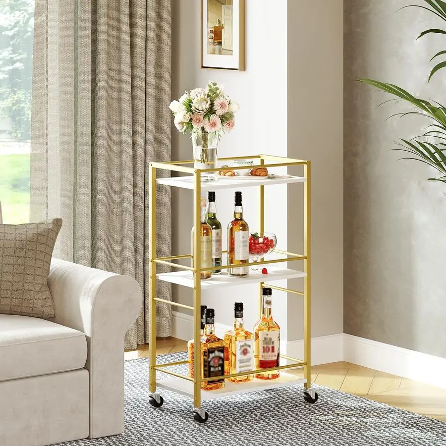 

Cart for The Home, 3Tier Drink Cart on Wheels, Home Bar Serving Cart, Mini Bar Cart for Small Space, Rolling Kitchen Carts for B