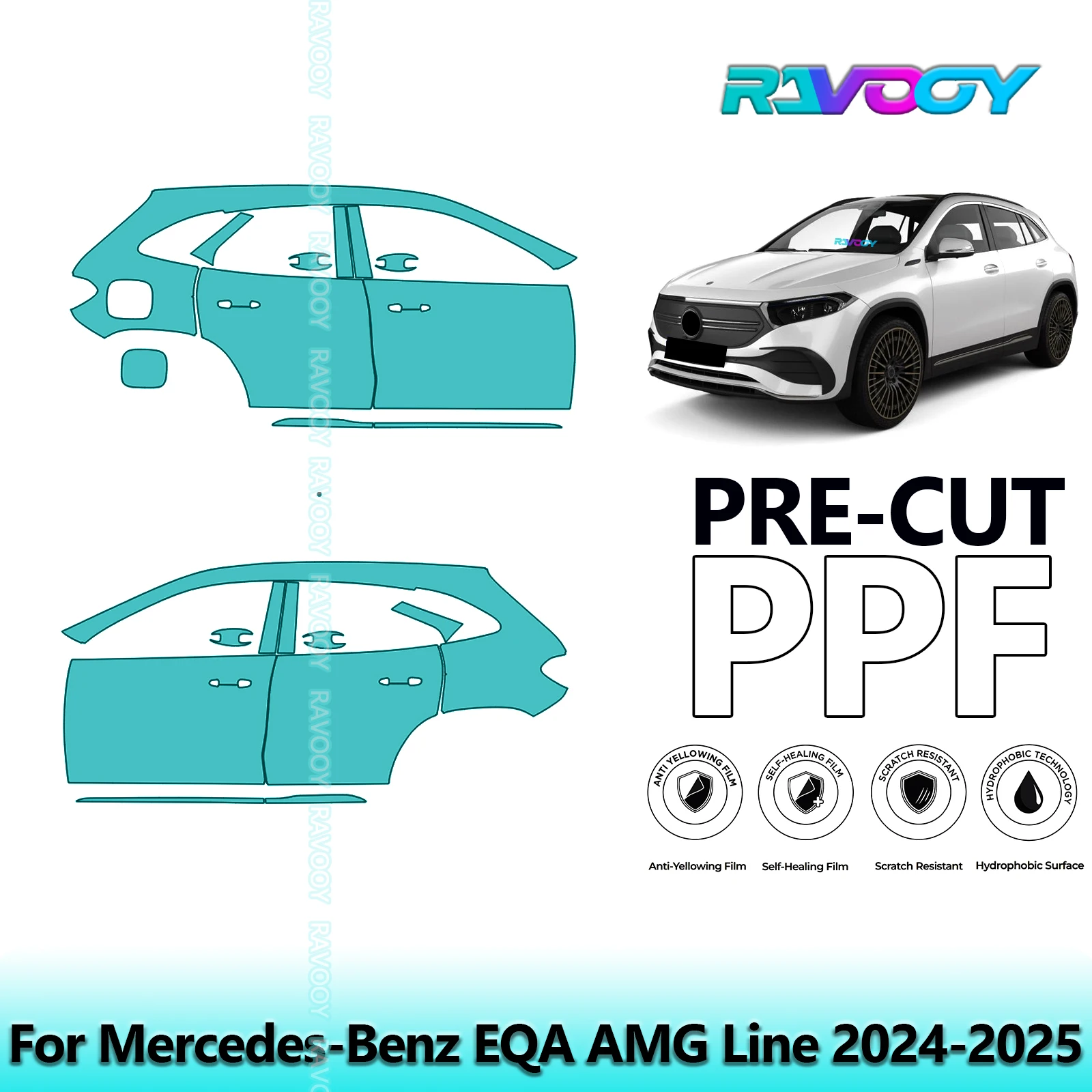

For Mercedes-Benz EQA AMG Line 2024-2025 8.5mil Clear Matte Pre-Cut PPF Door & A/B Pillar Kit TPU Paint Protection Film Set