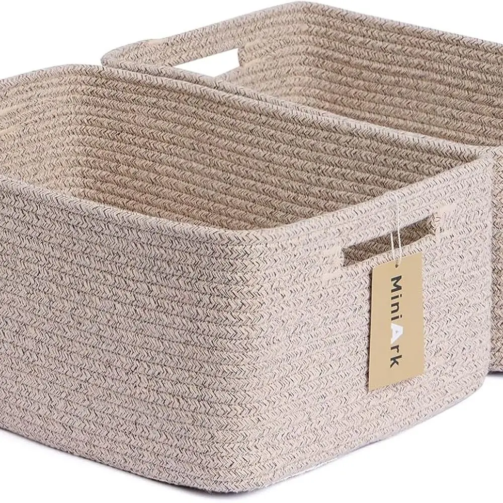 

Тканые корзины для хранения двойной упаковки, 17x13x7,5, для полок, шкафов, детских и игрушек, смешанного коричневого цвета.