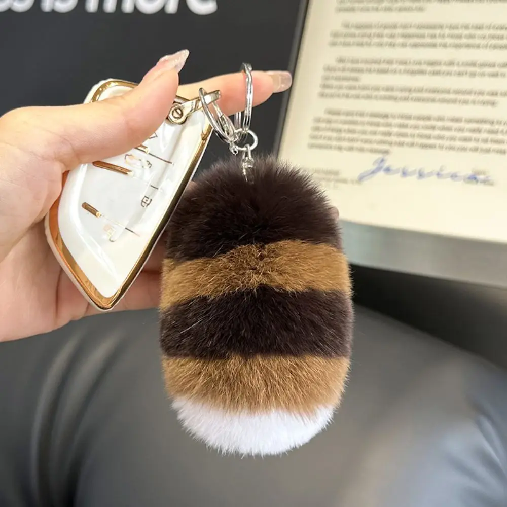 Rex Rabbit Raccoon Tail Keychain Fluffy Soft Decoration Rabbit Fur Keyring 10cm Pendant Pompom Tail Keyring Bag Charm