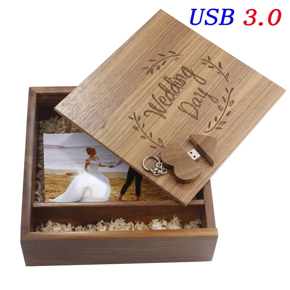 Photo Album USB 3.0 Flash Drive 128GB Wooden Box Memory Stick Free Custom Logo Pen Drive 64GB Creative Wedding Gifts Pendrive 8G