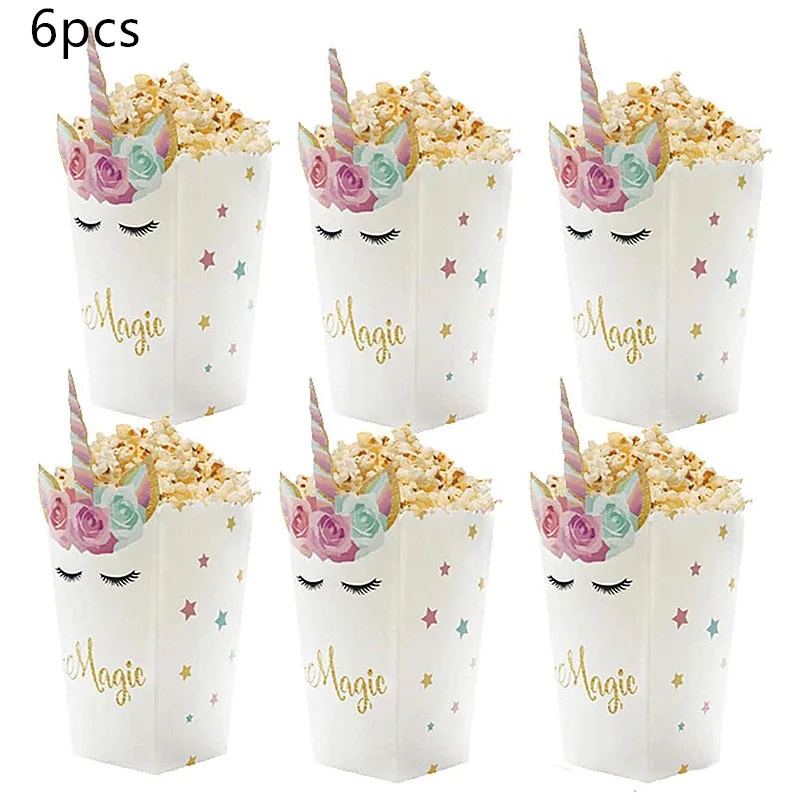 6PCS Unicorn Paper Candy Gift Bags Cookie Popcorn Box Kids Birthday Party Decoration Baby Shower Supplies