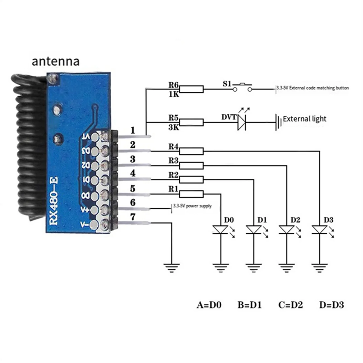Receptor RF Aprendendo Módulo Decodificador de Código, Sem Fio, 4 Saída CH, Controles Remotos, 1527 2262, 315MHz
