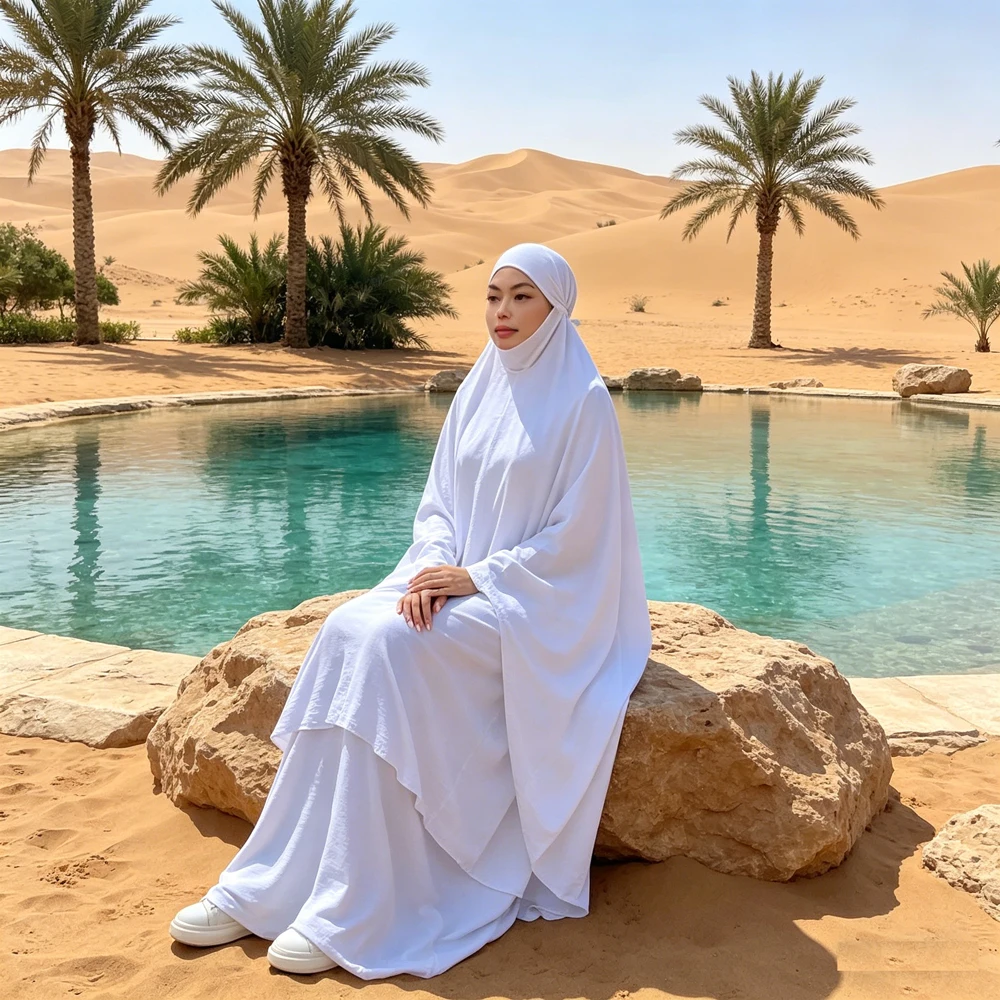 

Eid Hooded Abaya Khimar Muslim Women Prayer Garment Dress Overhead Hijab Set Dubai Islam Burqa Arabic Gowns Modest Robe Clothes