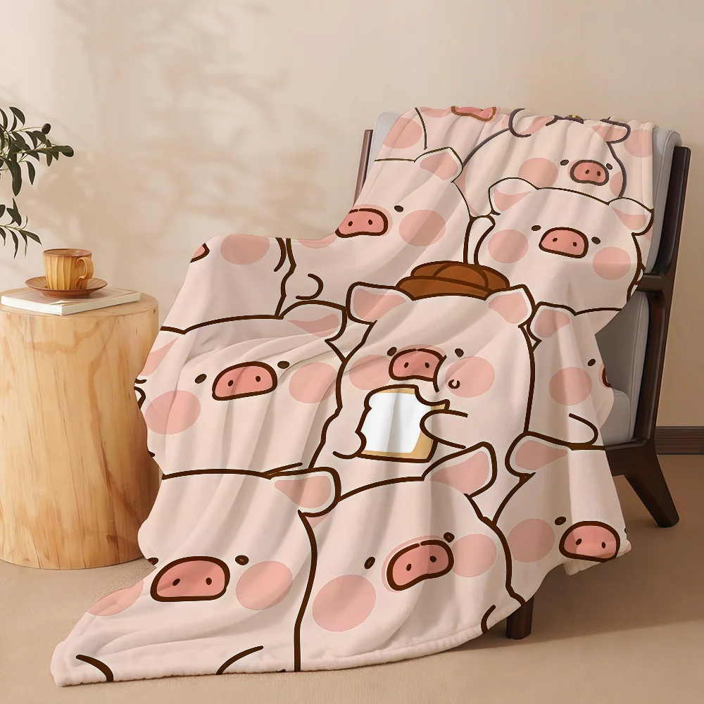 Cartoon L-Lulu the Piggy Blanket Soft Warm And Thick Perfect For Bedroom Living Room Bed Sofa Camping Picnic Office Gift