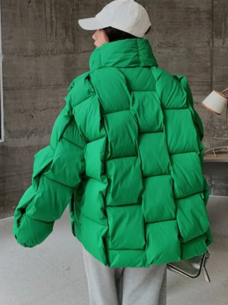 Winter Jacket for Women Three-dimensional Plaid Woven Fashion Coat Solid High Street Warm and Thick  New Down  E104