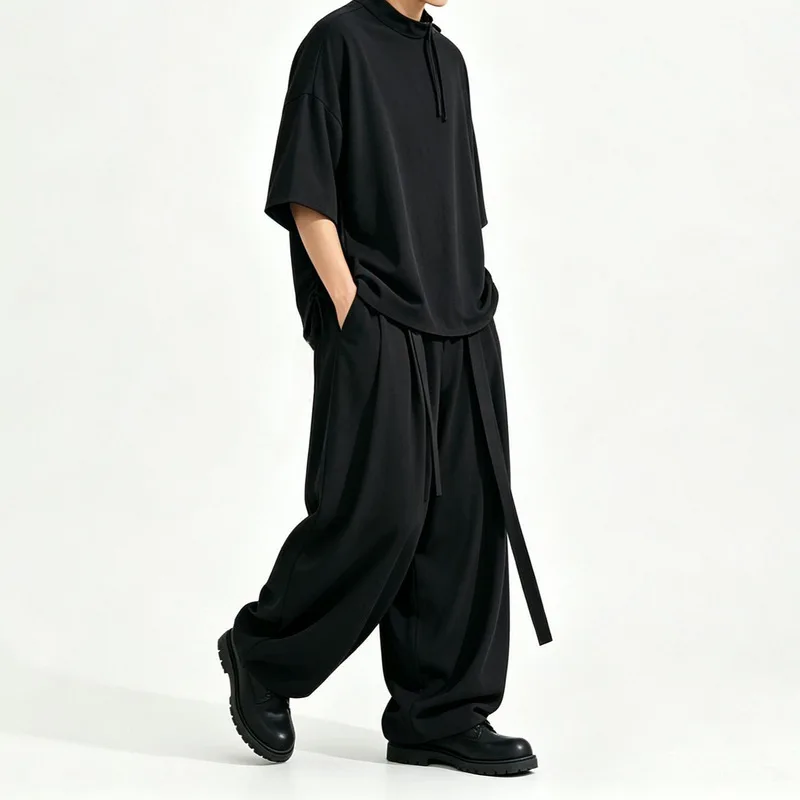 Men'S Casual Pants, New Autumn/Winter Styles, Unisex, Loose Fit, High-Waisted, Wide-Leg Pants With Drawstring, Skirt Pants A152