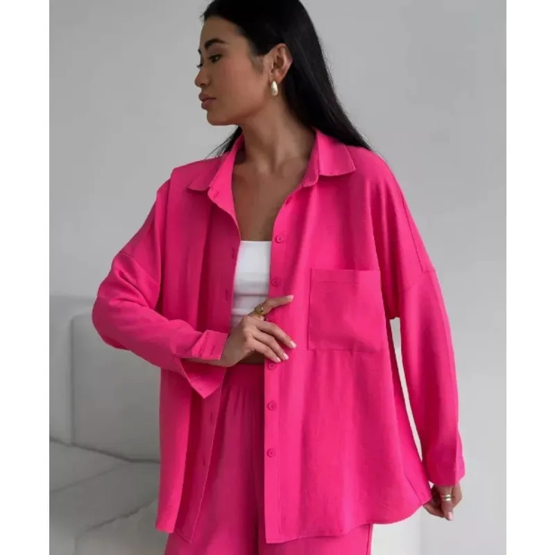 

Women's Autumn Fairy Summer Tops Sets Shirts Long Sleeves Long Pants Wide Leg Pockets Pure Color Versatile Soft New Personalized