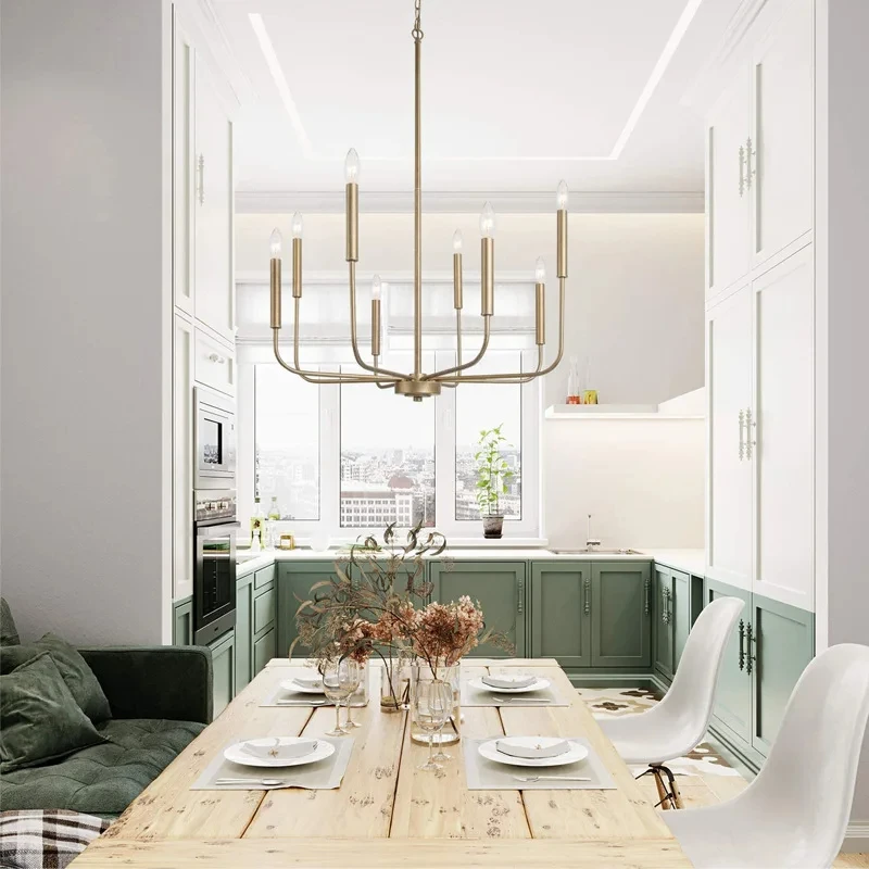 Vintage Pendant Ceiling Lamps 8-Light Brass Gold & Black Candle Chandelier Ceiling Hanging Light