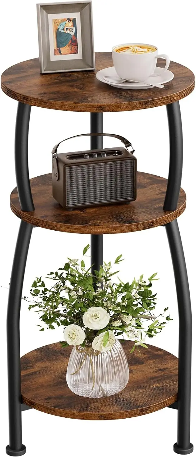 

Small Round Side Table, 3-Tier End Table with Storage Shelf, Slim Sofa Table Coffee Table, Sturdy & Easy Assemble