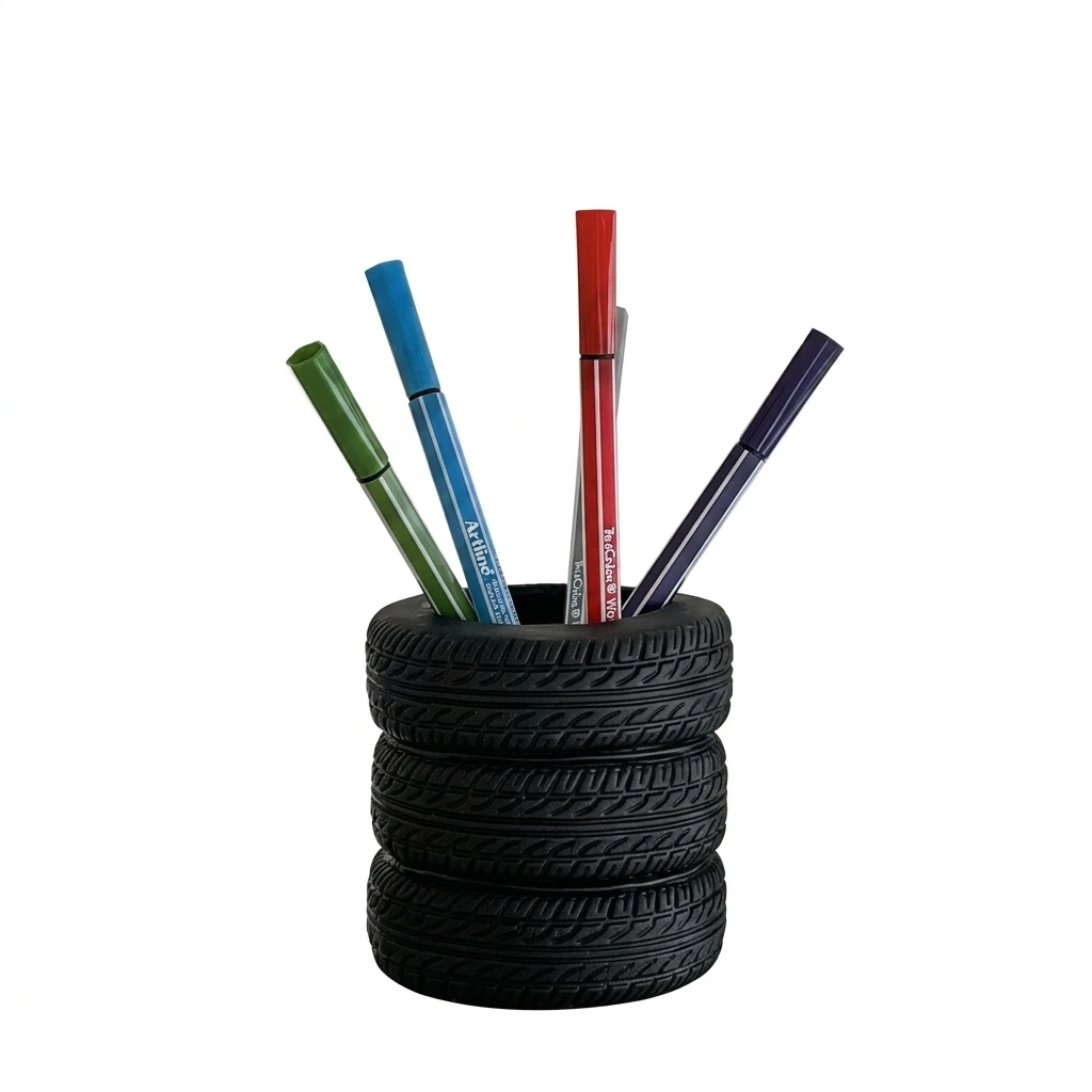 Eco-Friendly Plastic Pencil Holder for Office Students Tire Shaped Desk Organizer Large Capacity Pen Cup Durable Study Tool