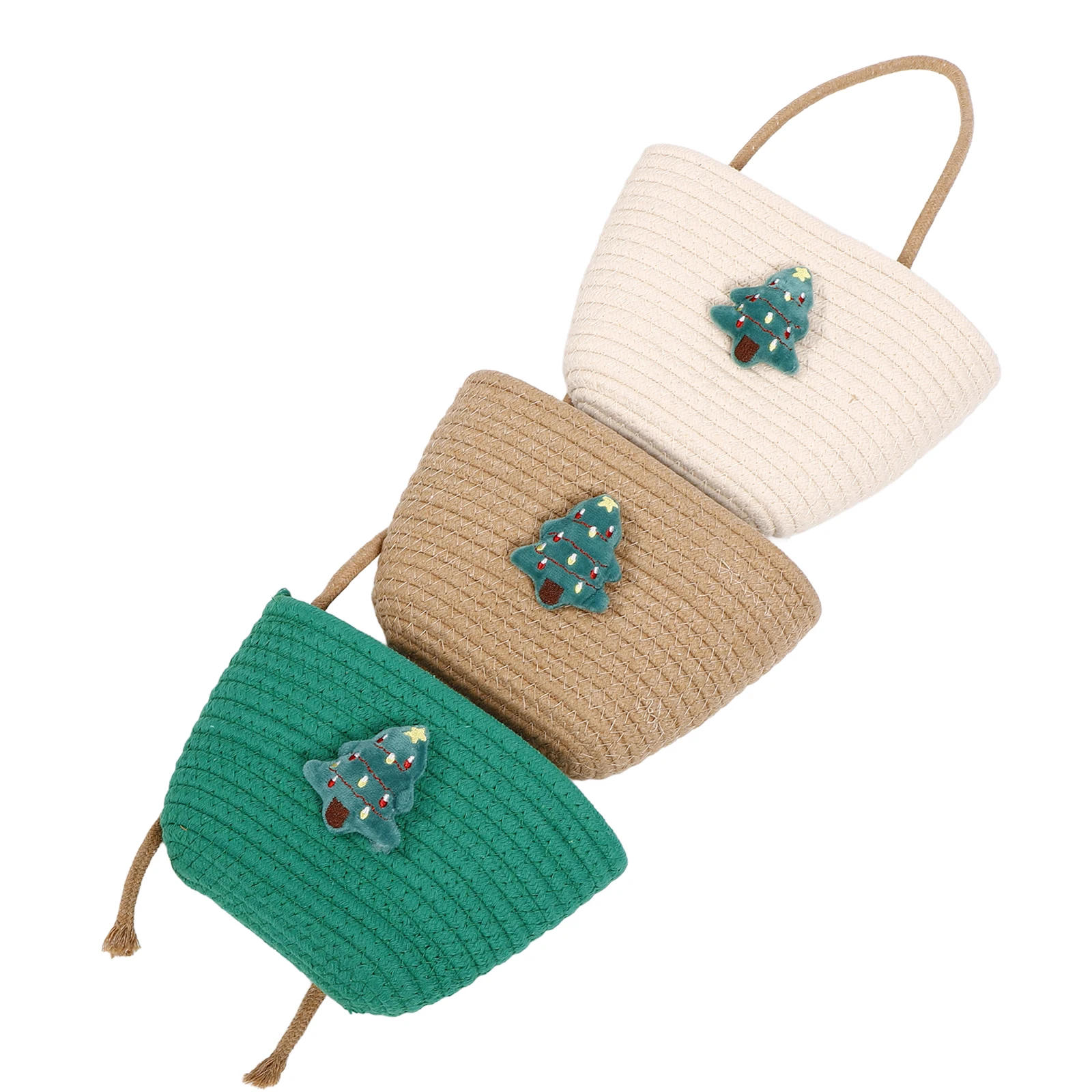 

Christmas Tree Storage Baskets Woven Rope Basket Small Desk Decorative Plants Flower Handmade Hanging Shelf Jewelry Display Tool