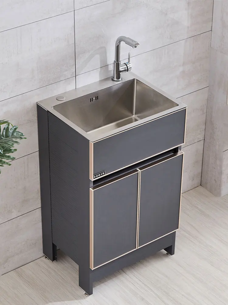 Stainless steel balcony sink cabinet laundry basin integrated dishwashing pool kitchen hand washing floor-to-ceiling small apart