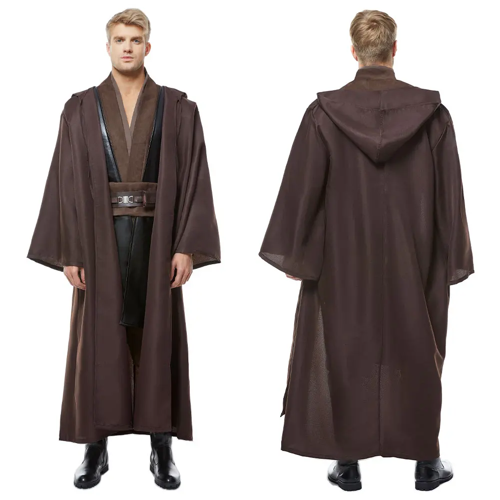 Película batalla espacial Halloween Jedi Anakin Skywalker disfraz Cosplay uniforme de cuero marrón capa traje de fiesta de Carnaval para hombres