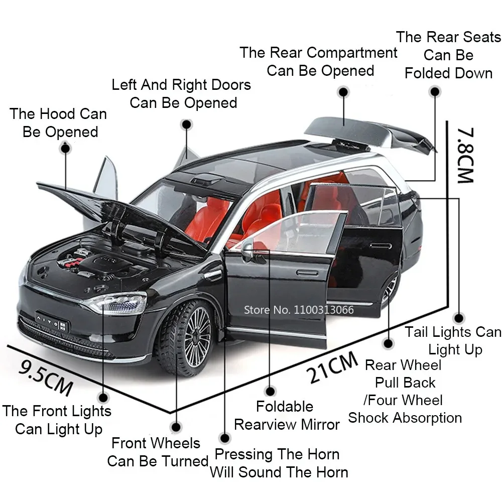 1:24 Land Rover Defender AITO M9 Toys Cars Models Light Sound Rubber Tires Vehicles Pull Back Miniature Car Child Adult Gifts