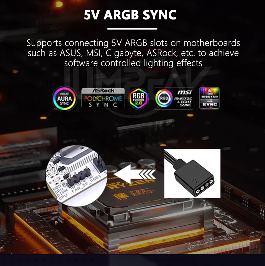 JUMPEAK 5V 3Pin ARGB Fan HUB Splitter Remote Controller With 4Pin PWM For PC Computer Cooling SYNC CPU Cooler LED Light Strip