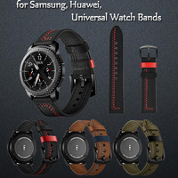 Vintage Leather Smart Strap 20mm 22mm For Samsung Galaxy 42mm 46mm Huawei Watch GT Band Military Green Men Bracelet Correa Reloj