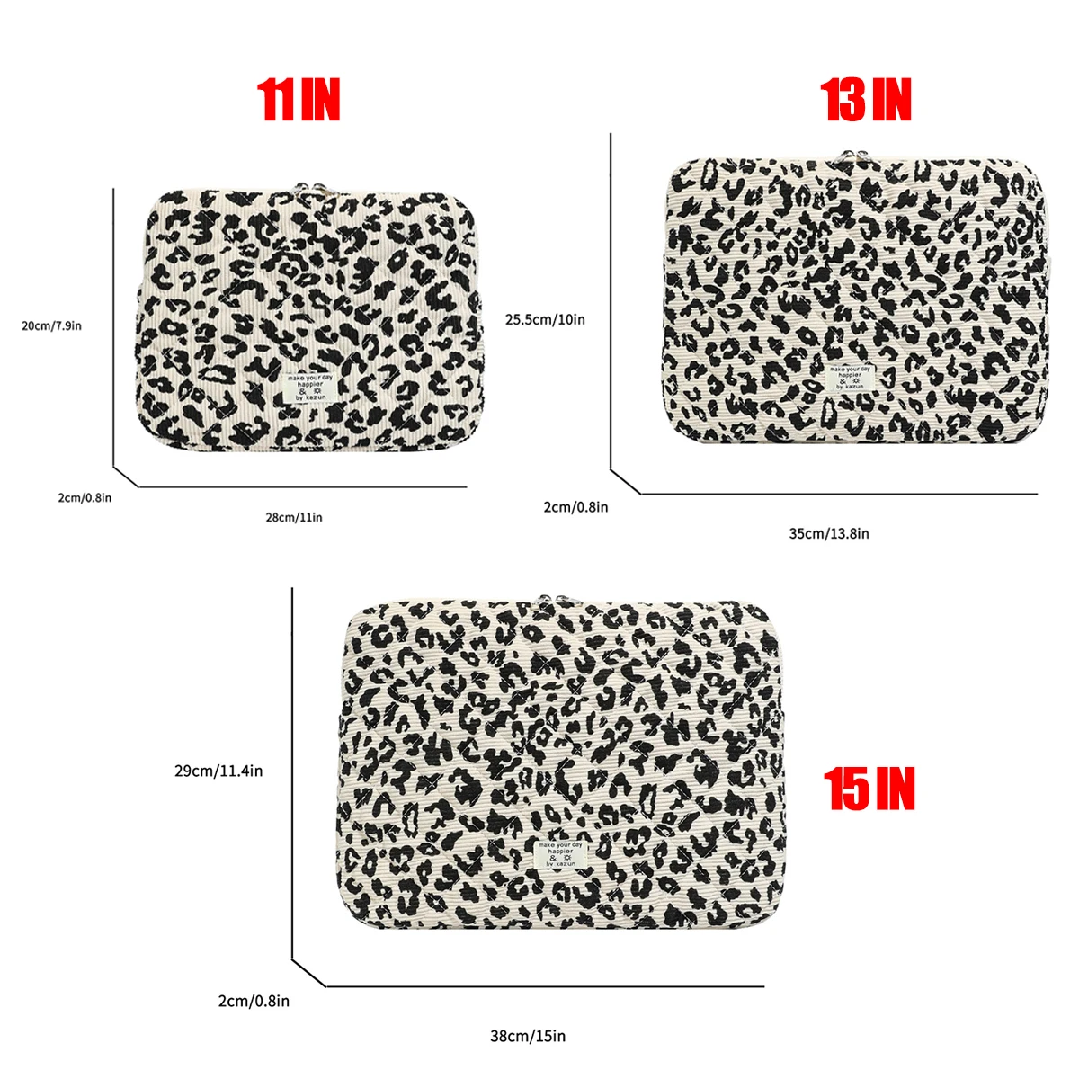 Casual Lightweight Leopard Print Decoration Corduroy Portable Laptop Storage Bag 11/13/15 Inch Suitable for Daily Commuting