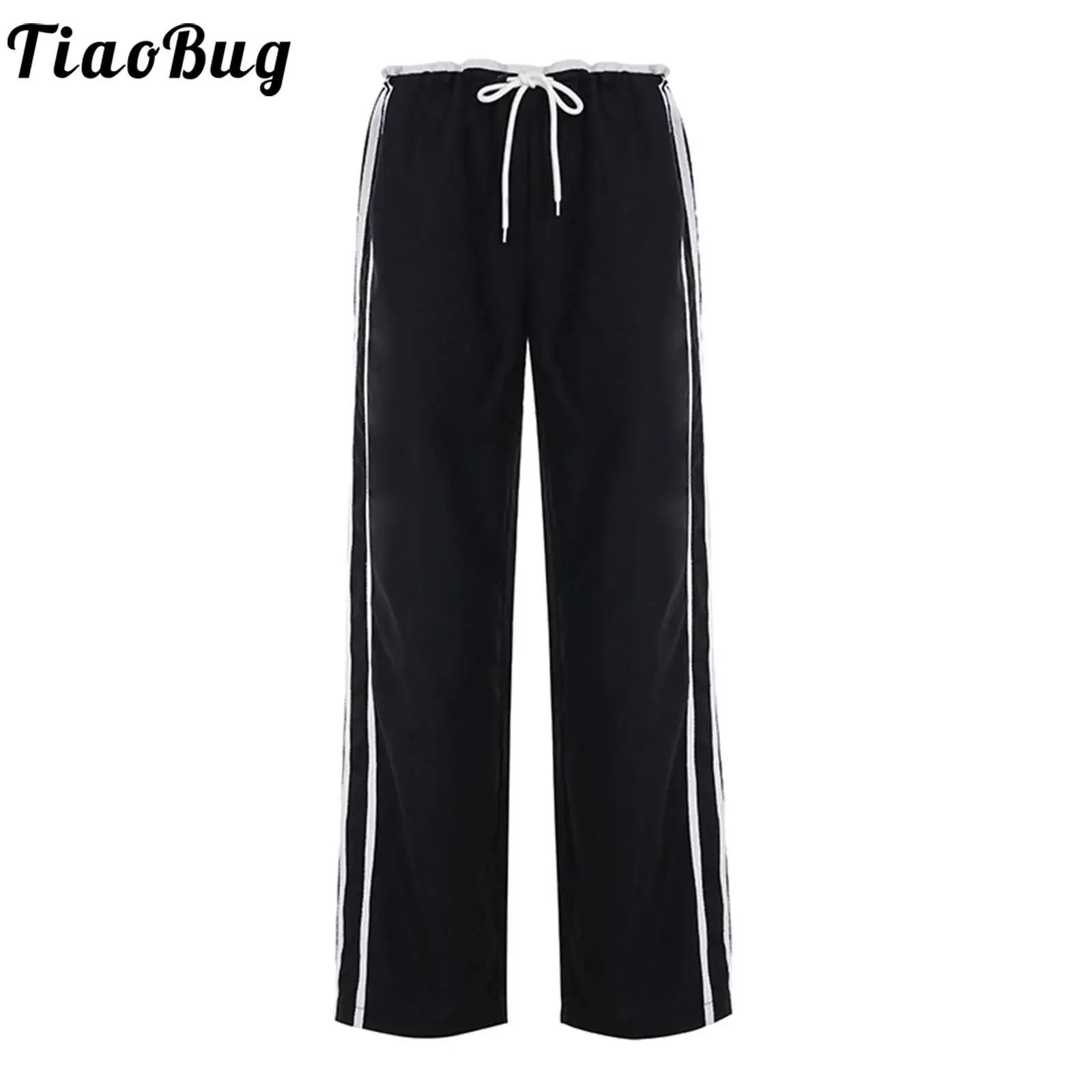 

Women Stylish Striped Side-seam Long Pants Drawstring Straight Pockets Trousers Casual Sport Pants for Daily Hiking Vacation
