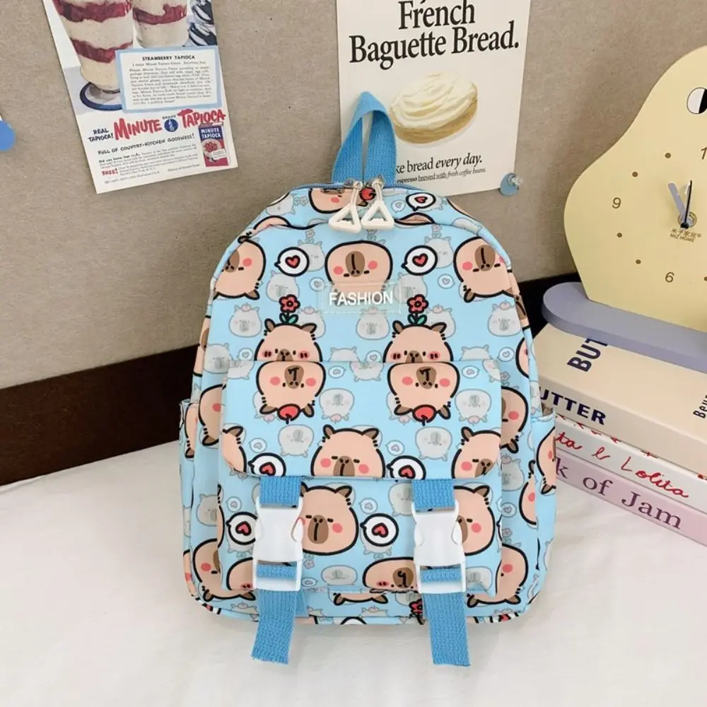 Mochila de nailon Capybara de gran capacidad con correas anchas, bolso escolar para niños, bolso de libros ligero de estilo coreano para estudiantes