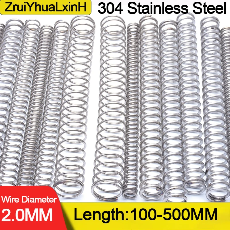 

2.0mm 304Stainless Steel Compression Springs -12-30mm OD 100-500mm Length ; Corrosion Resistant Coils for Marine/Industrial/Auto