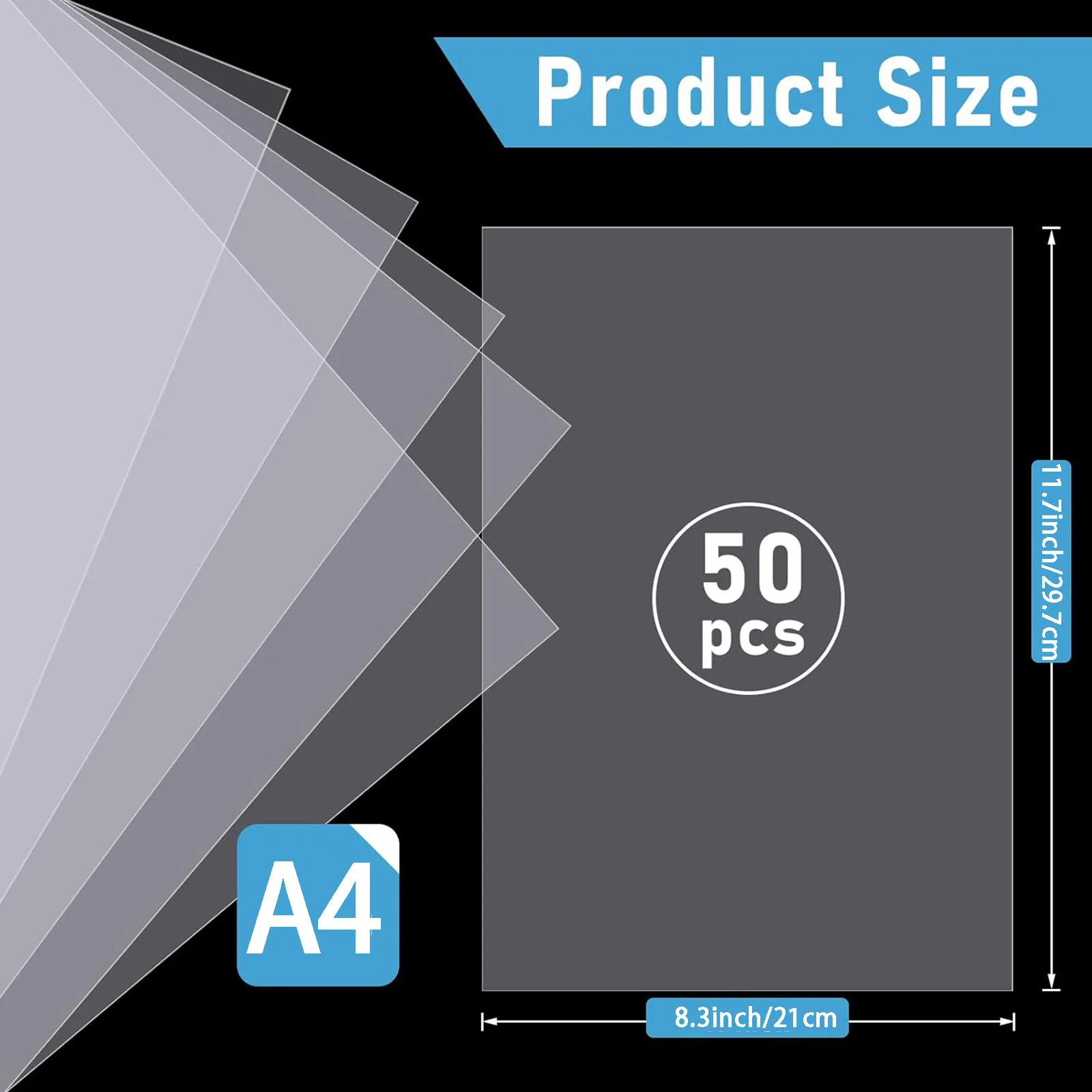 50/20pcs 4Mil 100mic A4 Size Transparency Film Paper 8.3x11.7 Inches 100% Transparent Film for Inkjet Printer Overhead Projector
