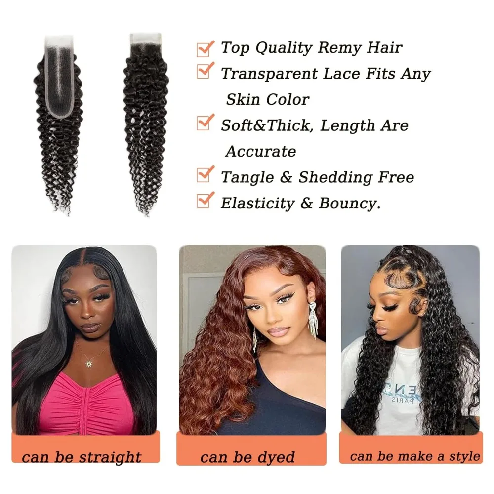 2x6 Lace Closure Jerry Curly 100% Unverarbeitetes Brasilianisches Echthaar mit Vorgezupftem Haaransatz, Tief Gelockter Verschluss, Natürliche Farbe – Detail 5