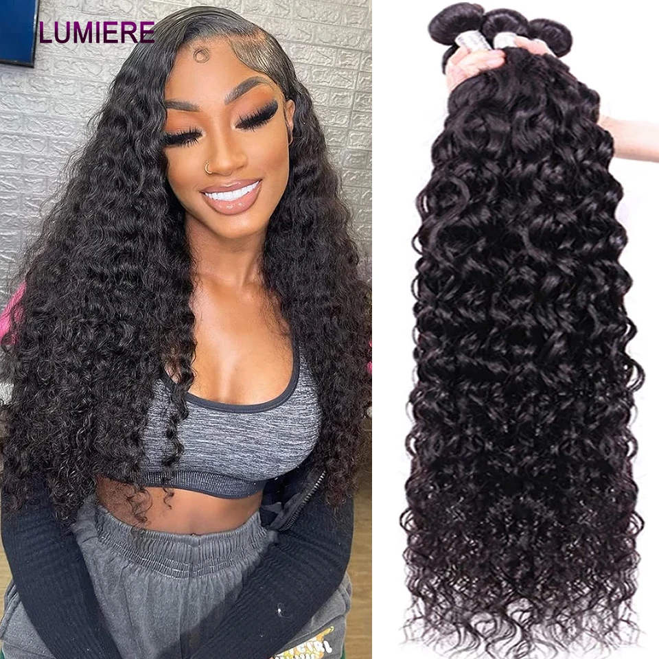 Water Kinky Curly Human Hair Bundles 1/3/4 Bundles Virgin Deep Curly Human Hair Extensions Bundles Natural Color Water Wave 30