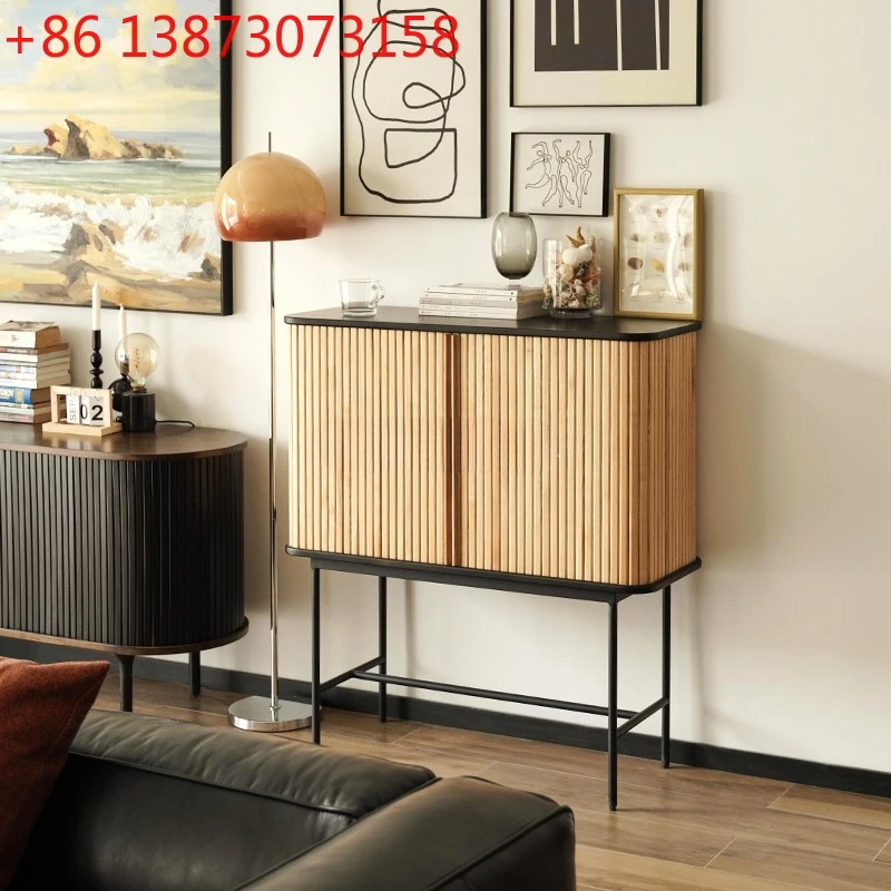 Nordic solid wood rolling shutter door dining side cabinet simple entrance storage decorative cabinet