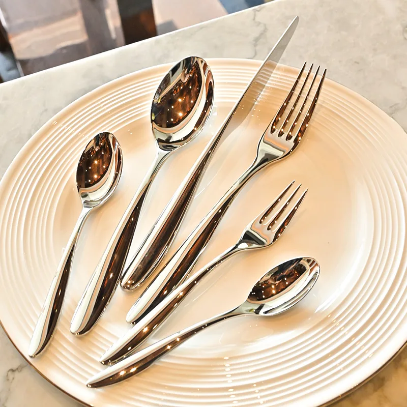 

304 Stainless Steel Knife Fork Spoon, Premium Steakhouse Cutlery Set, Food Grade Heavy Duty High-End Hotel Flatware Set 6Pcs