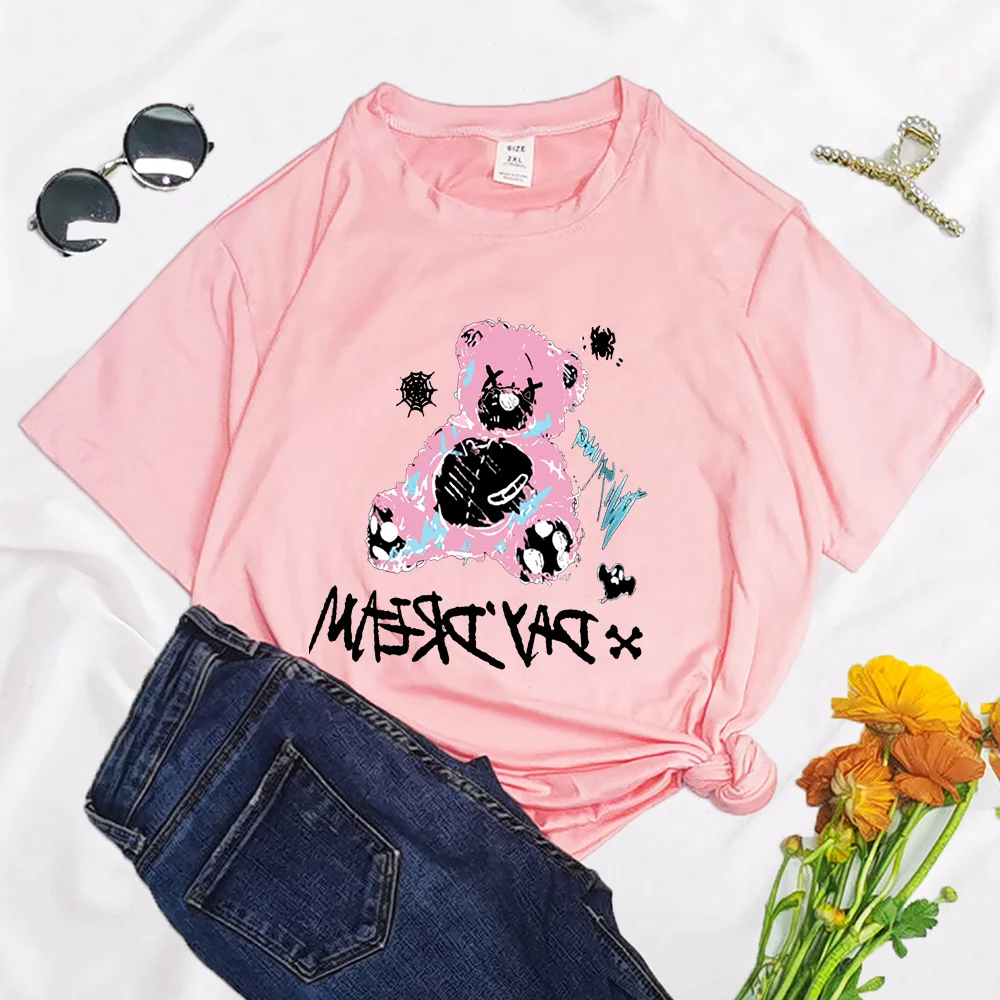 Camiseta de gran tamaño Punk de oso de Anime para Mujer, ropa gótica de Gril de verano Harajuku coreana, Camiseta para Mujer, Tops para Mujer, envío directo