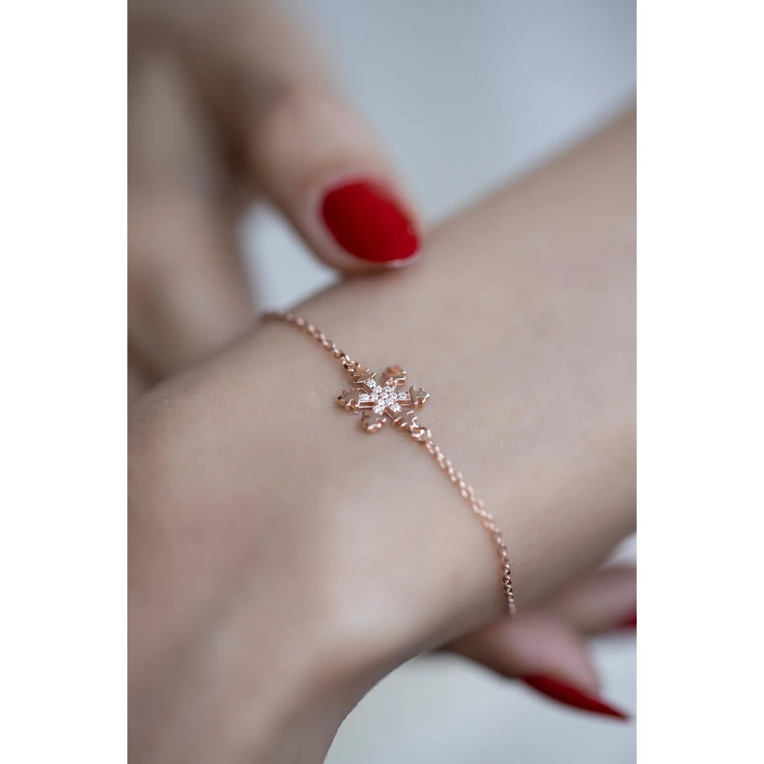 SRO Fashion Rose Plated Snowflake Model Zircon Stone Sterling Silver Bracelet Design Modern Look Jewelry For Women