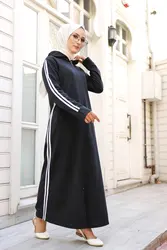 Abrigo largo con bolsillos para mujer, prenda de vestir gris oscuro con cremallera, cómodo, hijab musulmán