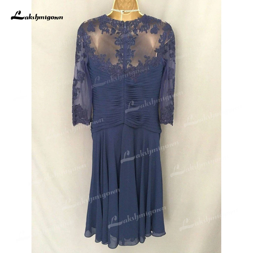 Vestidos para madre de la novia de talla grande, apliques, vestido de noche de noite, tres cuartos hasta la rodilla, azul