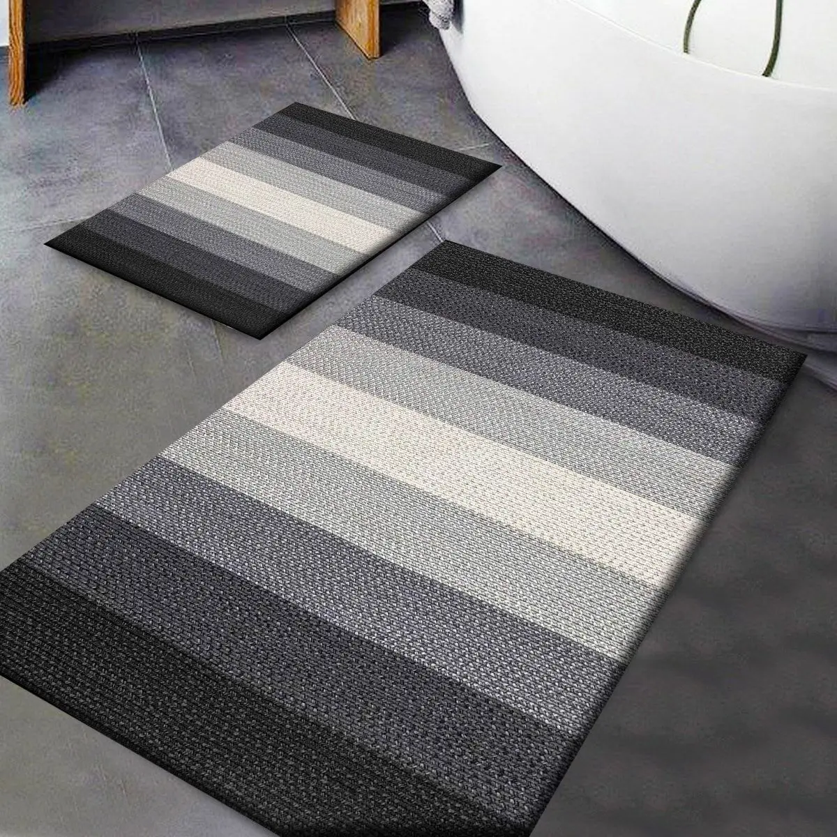 Gray Black Cream Knitted Pattern Washable Non-Slip Bath Mat 2-Pack Set for Closet Super Absorbent Floor Mat anti Slip Drying Bathroo