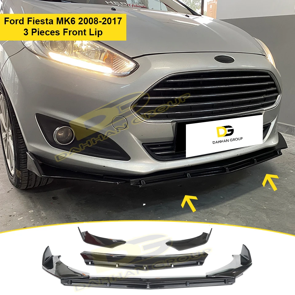 Ford Fiesta MK6 dan MK6 Facelift 2007 - 2018 Bibir Depan/Splitter 3 Buah Gloss / Piano Hitam Plastik Sayap Depan Spoiler Depan