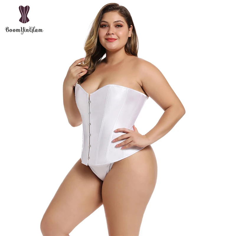 Satin Waist Trimmer Corsets And Bustiers Overbust Lace Up Boned Corset Top Plus Size Bodyshaper For Women 818