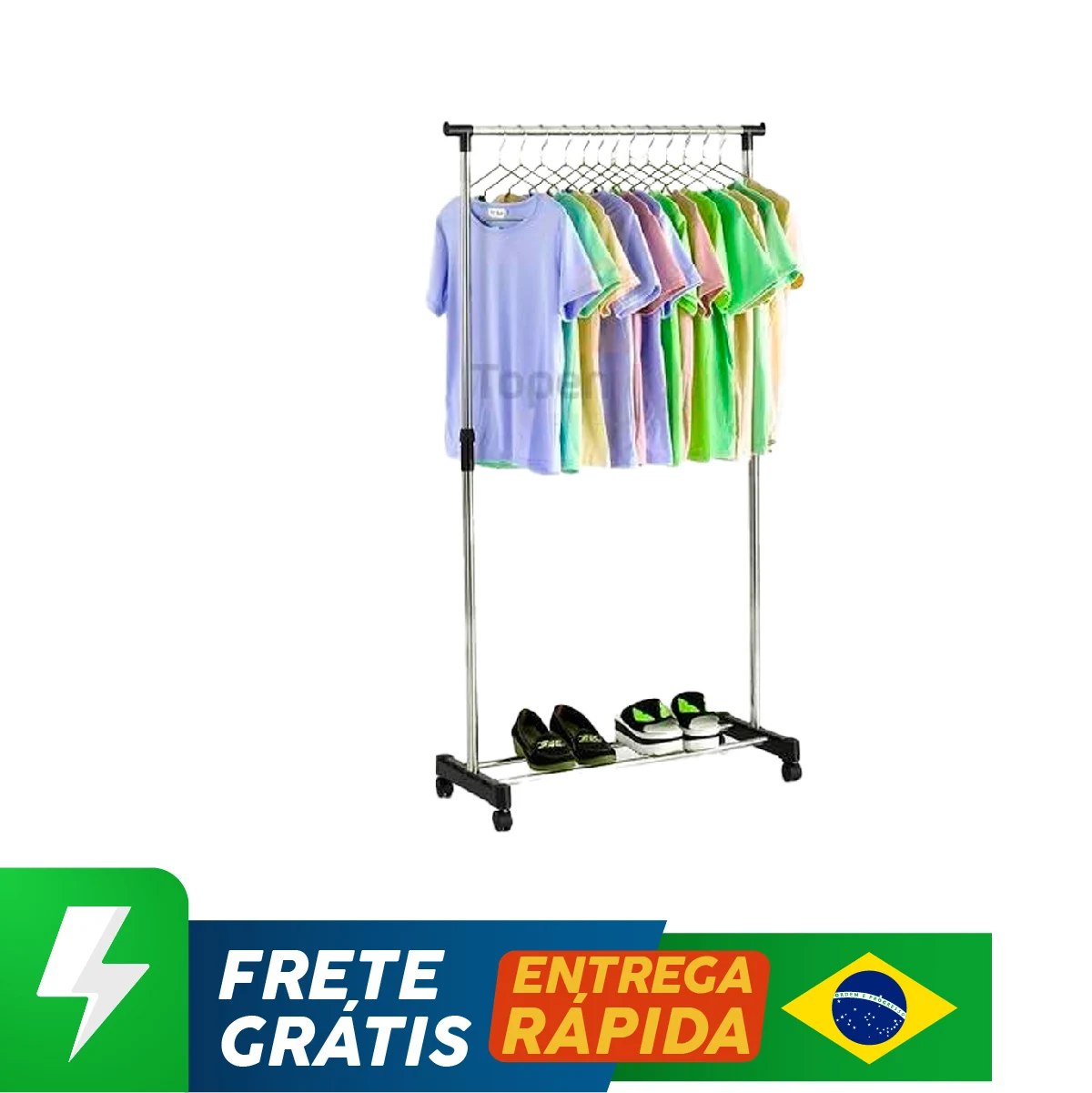 Adjustable Clothes Rack With Stainless Steel Shopper